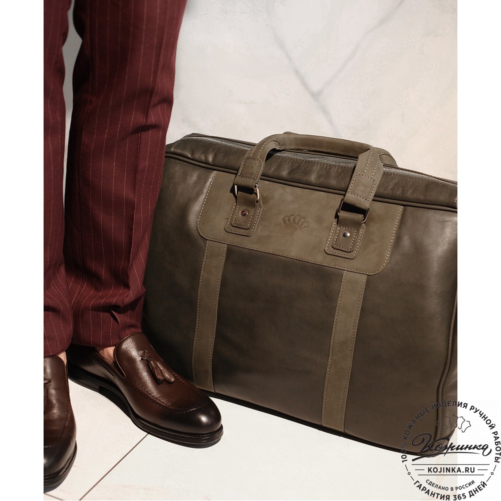Кожаная дорожная сумка "Ирландия" (хаки гладкая кожа)
