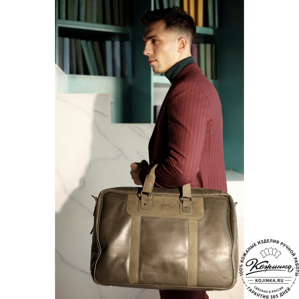 Кожаная дорожная сумка "Ирландия" (хаки гладкая кожа)