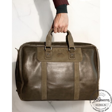 Кожаная дорожная сумка "Ирландия" (хаки гладкая кожа)