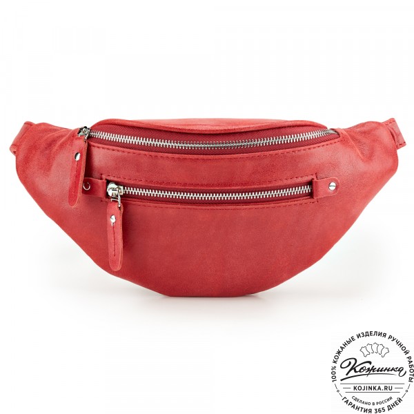 Кожаная сумка на пояс "Сандро" (красная) . фото 1