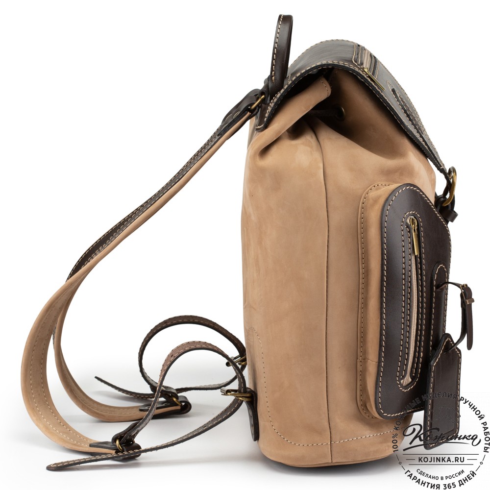 Кожаный рюкзак "Стиль 2" (бежевый с тёмно-коричневым)