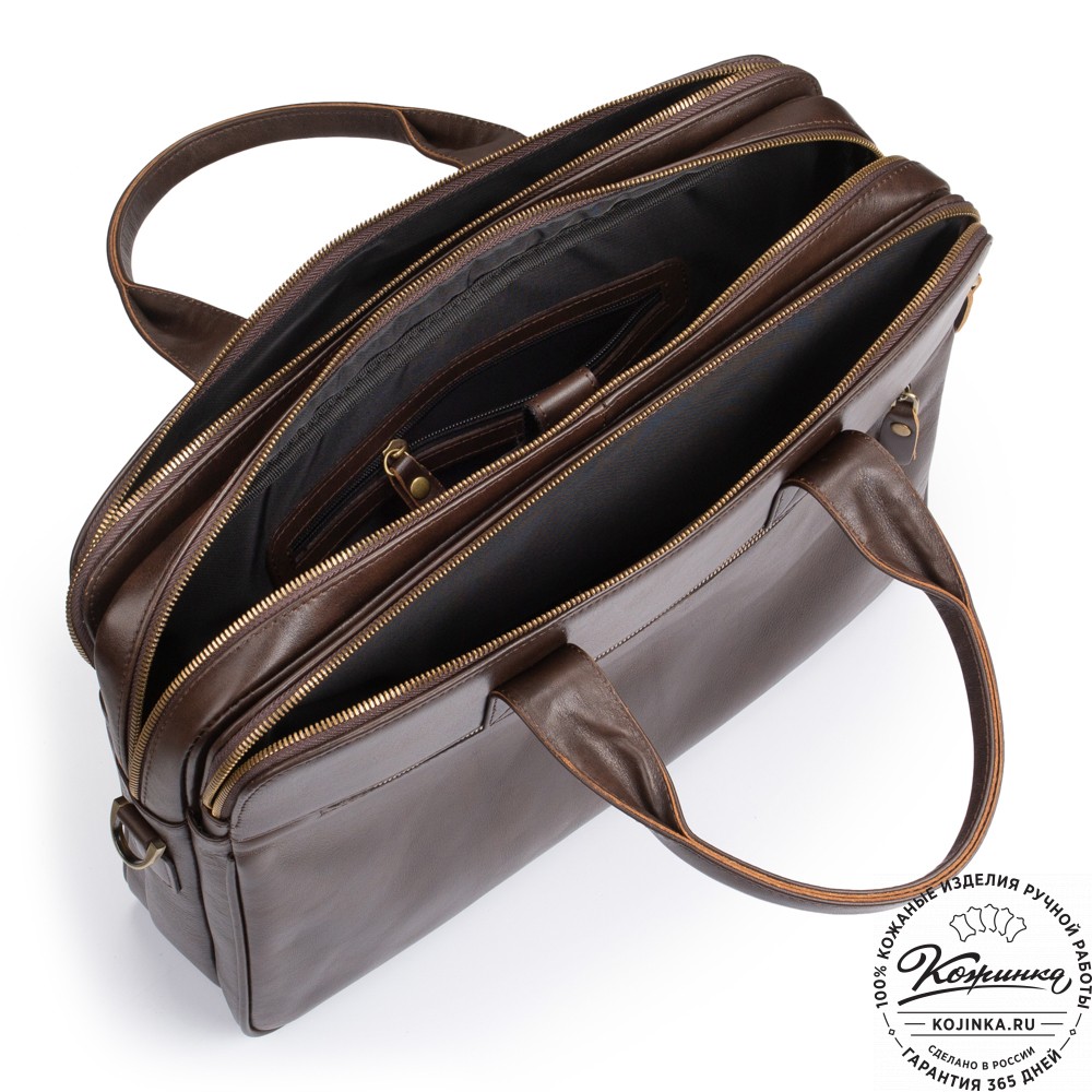 Кожаная деловая сумка "Густав" (коричневая гладкая кожа)