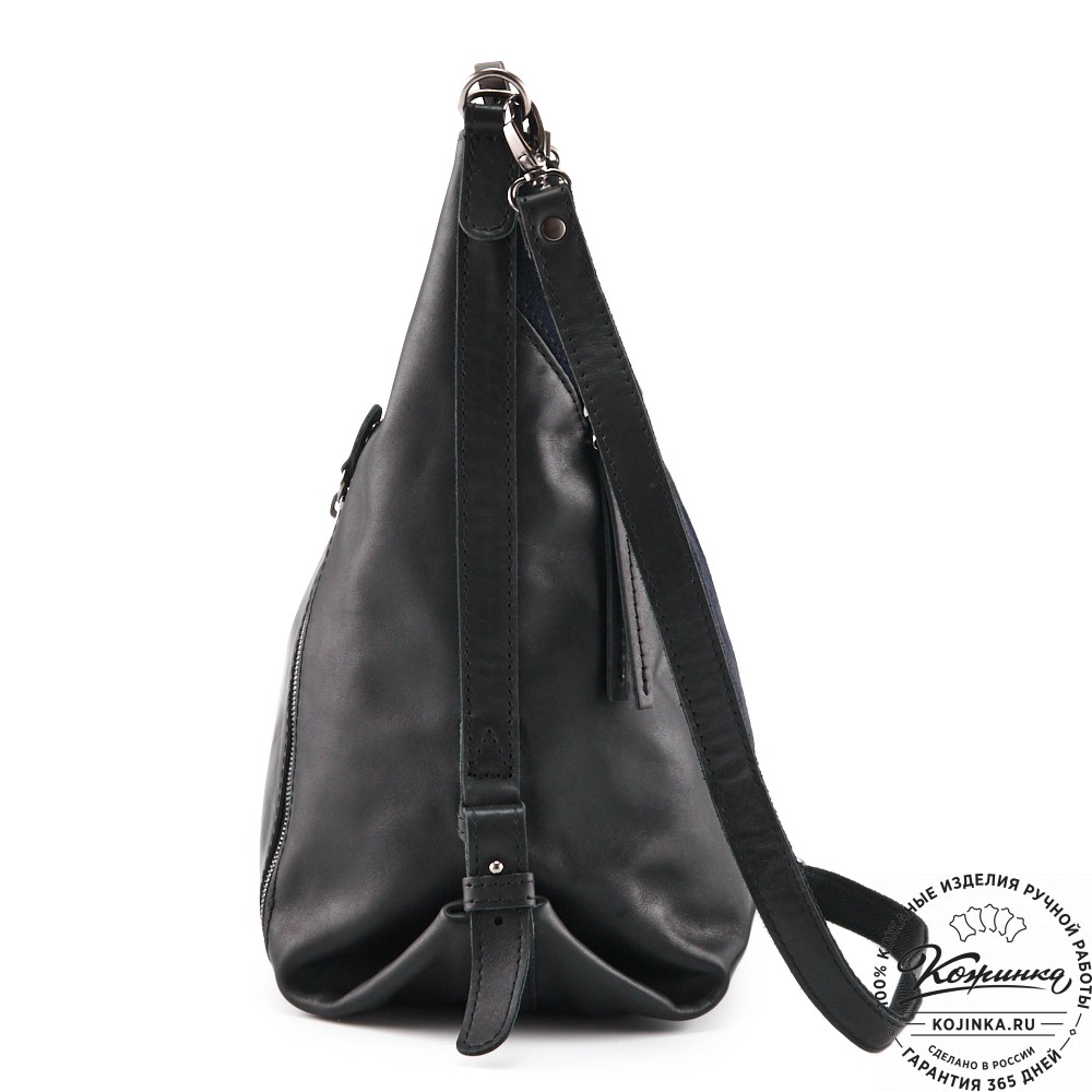 Женская кожаная сумка "Эмилия" (чёрная с синим)