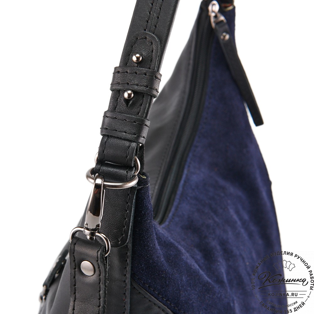 Женская кожаная сумка "Эмилия" (чёрная с синим)