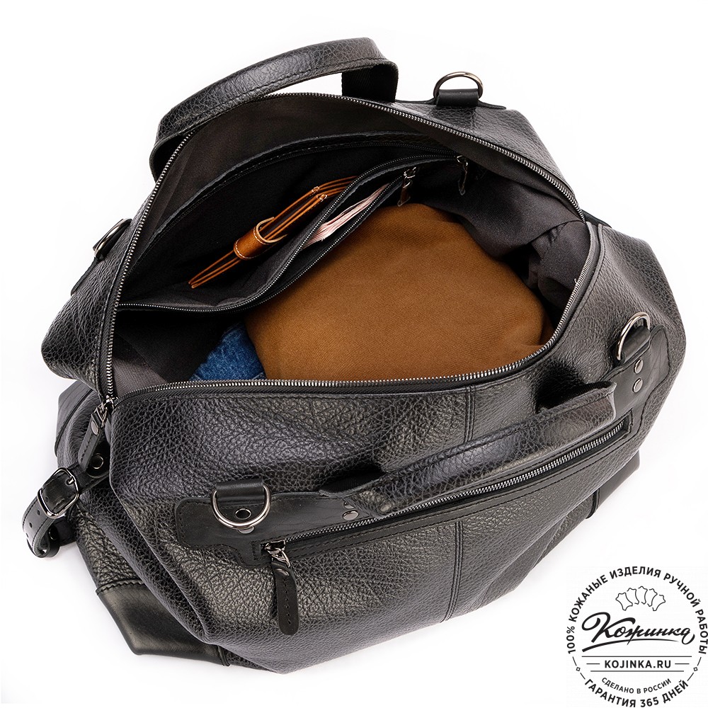 Кожаная дорожная сумка "Сити" (глянец чёрная)