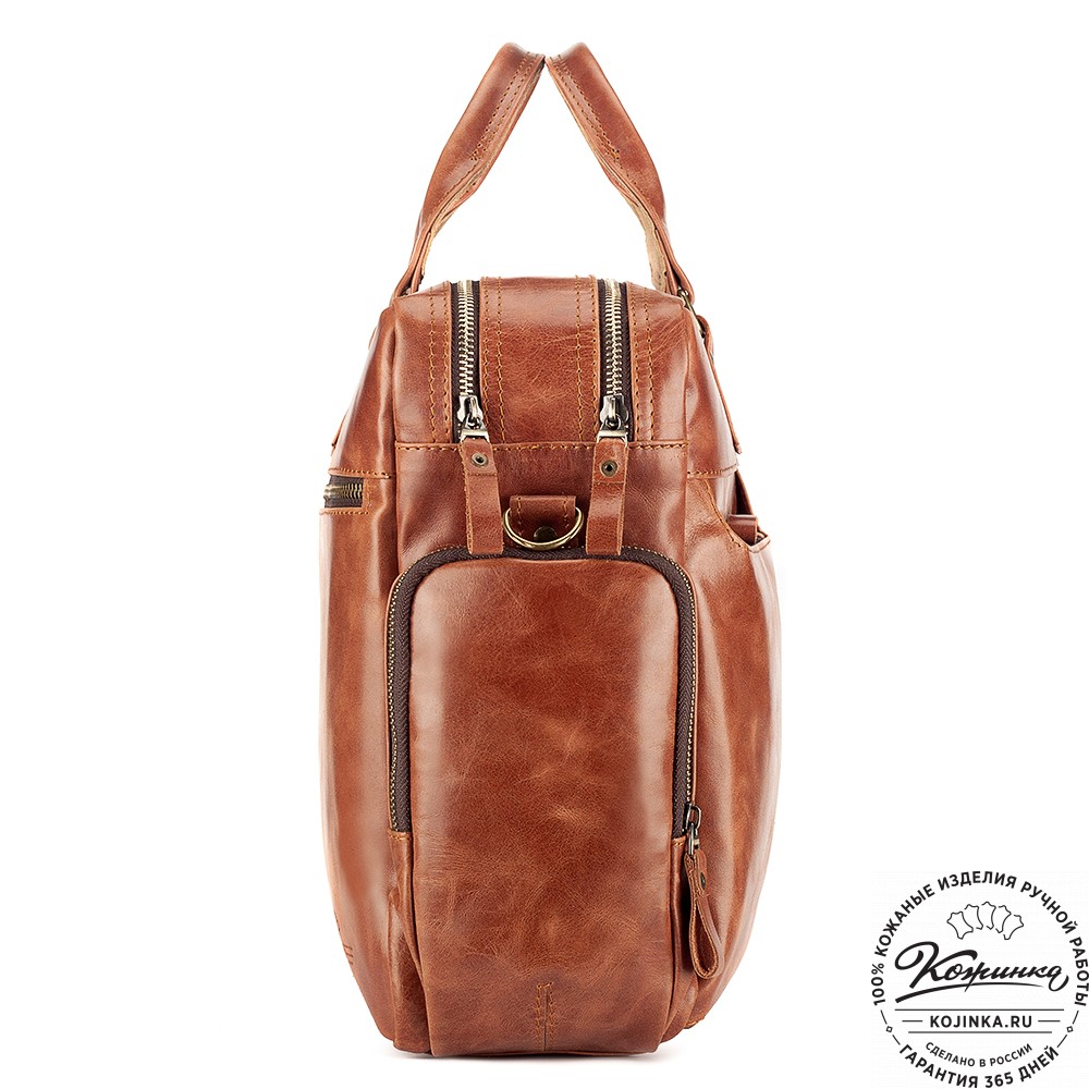 Кожаная деловая сумка для командировок "Бастилия" (рыжий антик)