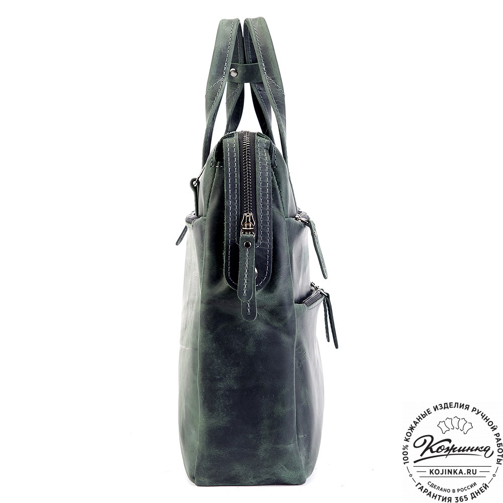 Кожаная деловая сумка "Марк" (изумруд крейзи)