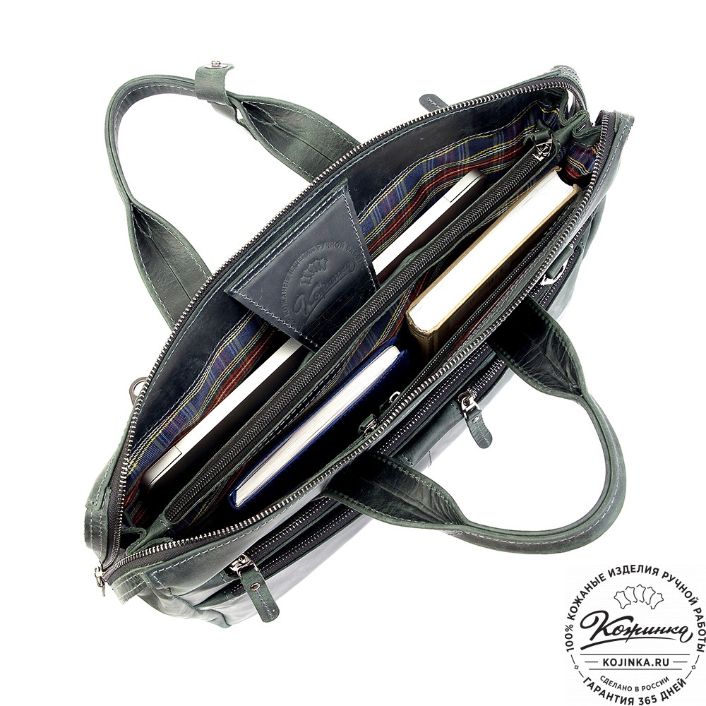 Кожаная деловая сумка "Марк" (изумруд крейзи)