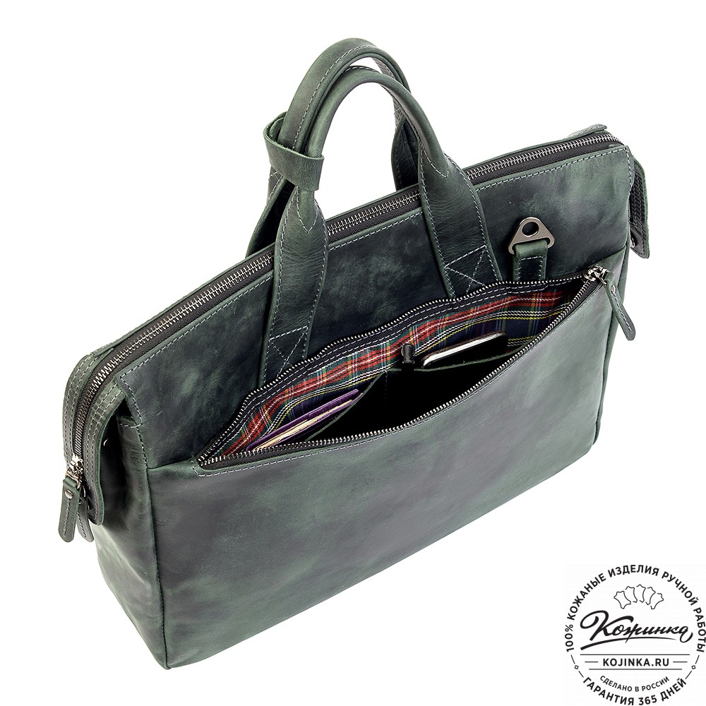 Кожаная деловая сумка "Марк" (изумруд крейзи)