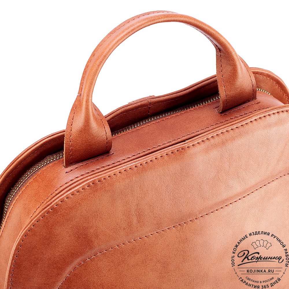 Женский кожаный рюкзак-сумка "Греция" (рыжяя гладкая кожа)