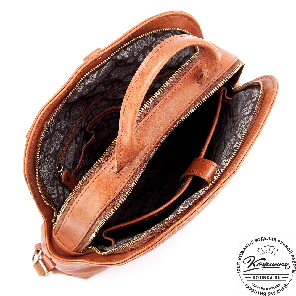 Женский кожаный рюкзак-сумка "Греция" (рыжяя гладкая кожа)