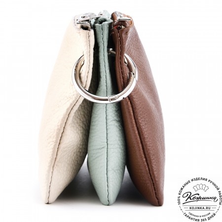 Женская кожаная сумка "Трио" (бежевый/мята/коричневый)
