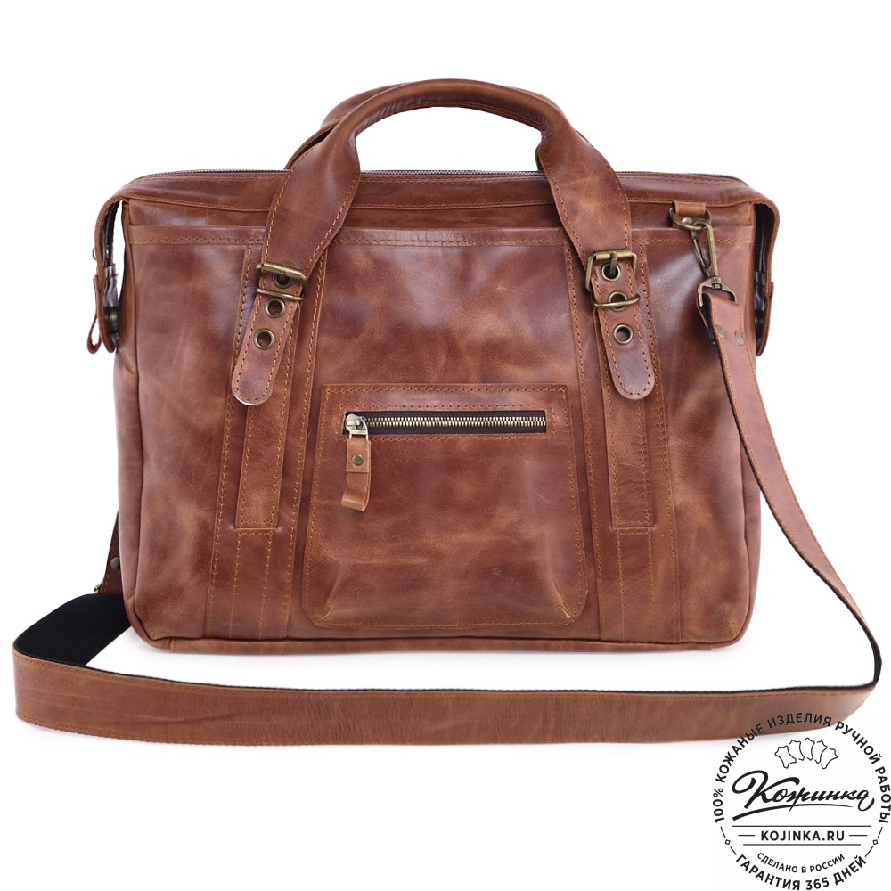 Кожаная деловая сумка "Доминик" (рыжий антик)