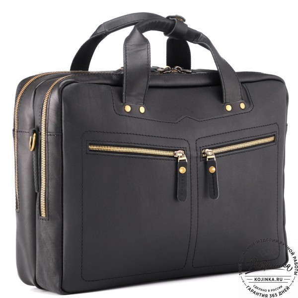 Кожаная мужская сумка-рюкзак "Генри" (чёрная). фото 1