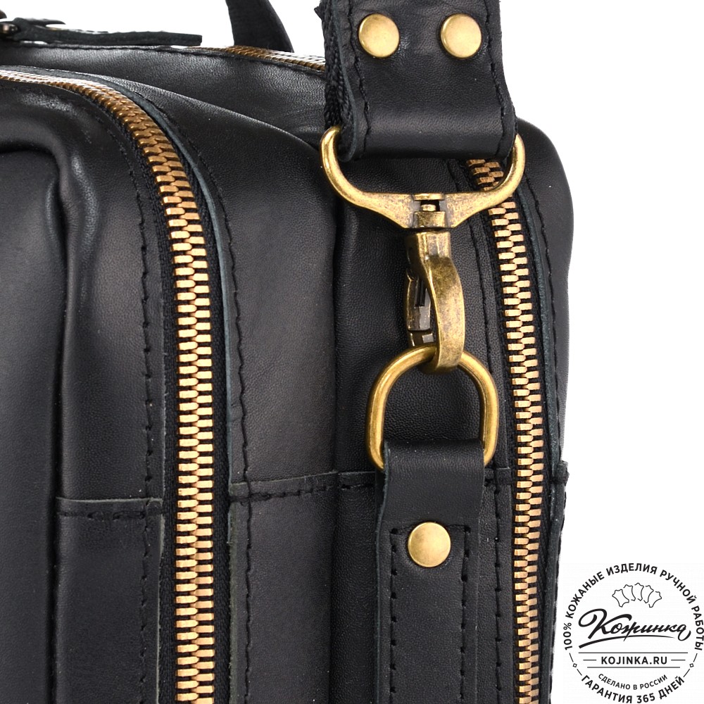 Кожаная мужская сумка-рюкзак "Генри" (чёрная)