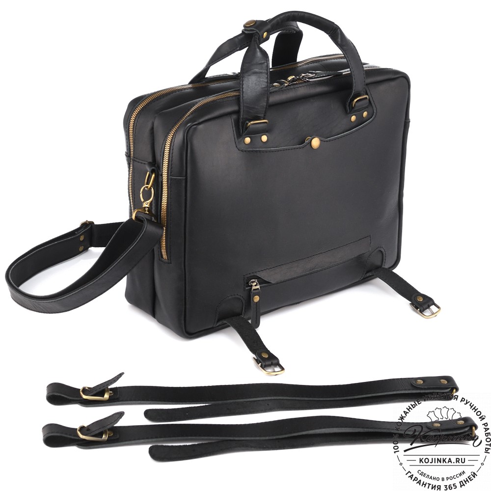 Кожаная мужская сумка-рюкзак "Генри" (чёрная)