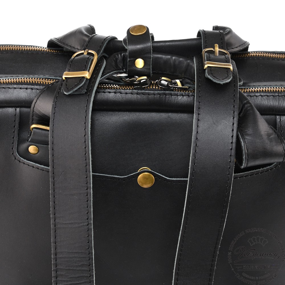 Кожаная мужская сумка-рюкзак "Генри" (чёрная)
