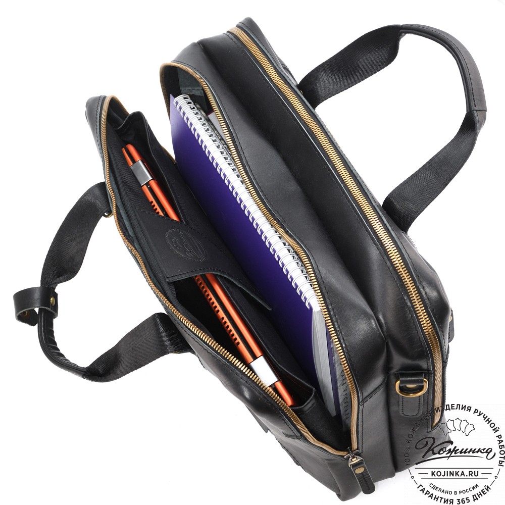 Кожаная мужская сумка-рюкзак "Генри" (чёрная)