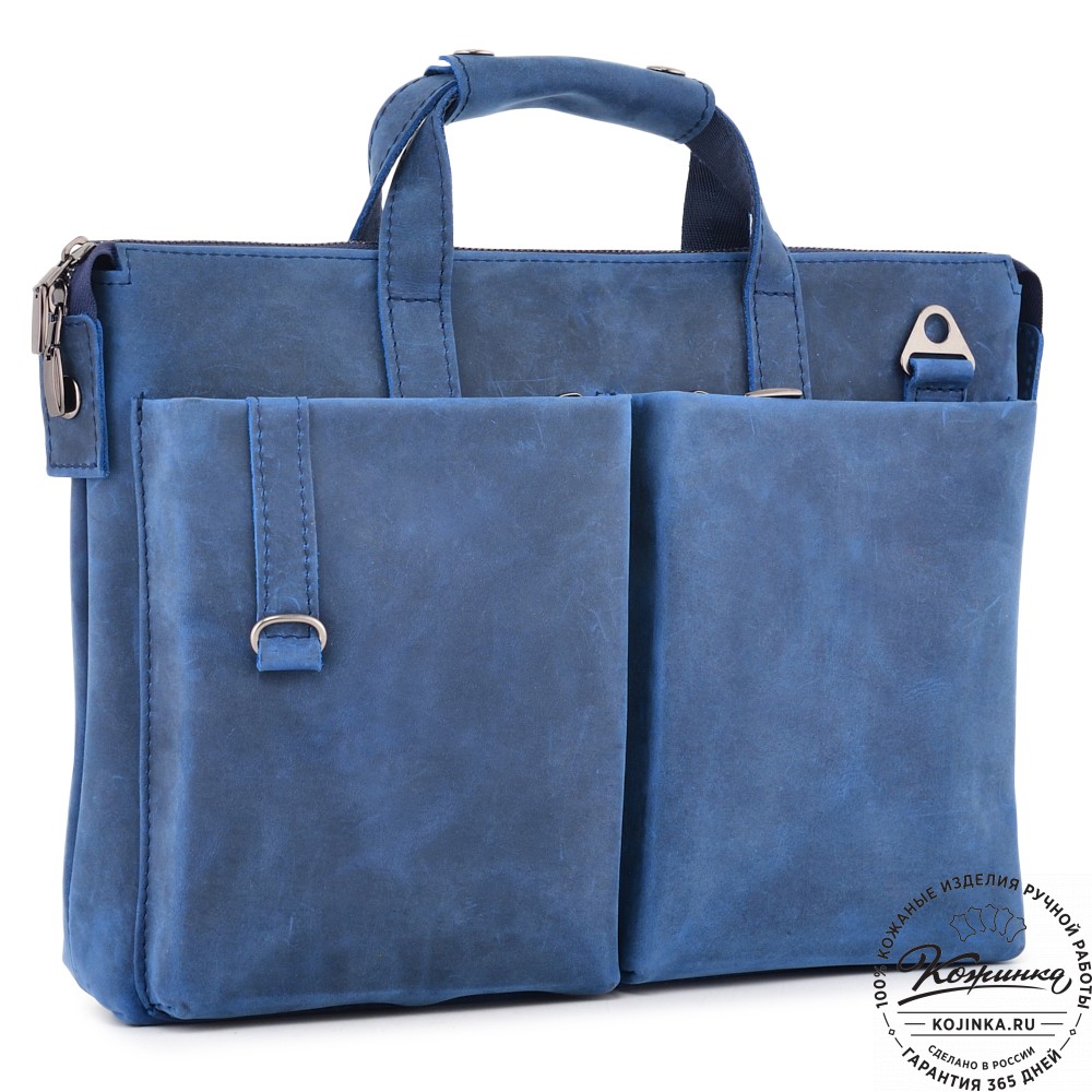  Кожаная деловая сумка "Стюарт" (синий крейзи)