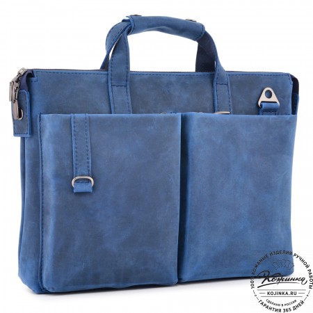  Кожаная деловая сумка "Стюарт" (синий крейзи)