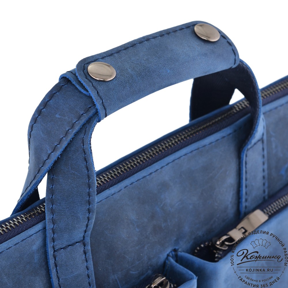  Кожаная деловая сумка "Стюарт" (синий крейзи)