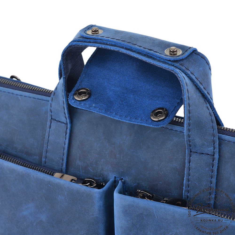  Кожаная деловая сумка "Стюарт" (синий крейзи)