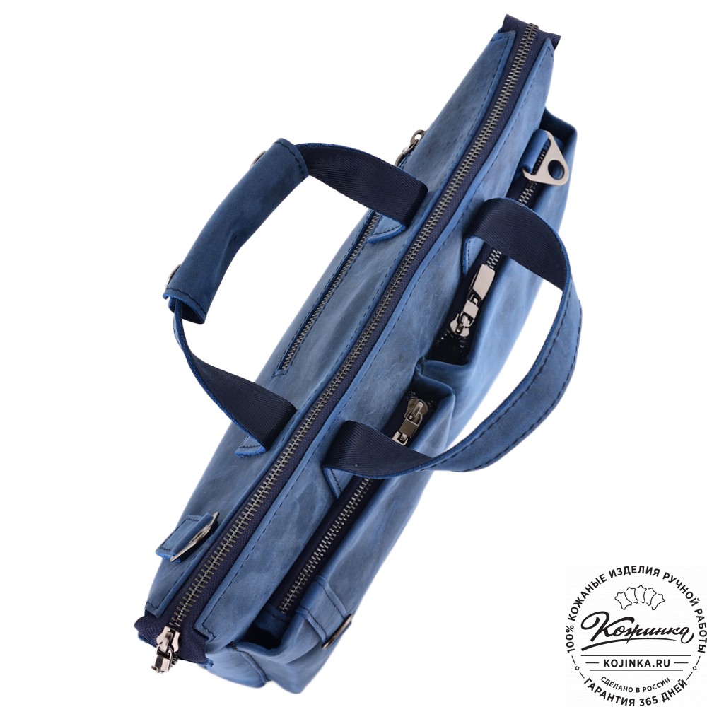  Кожаная деловая сумка "Стюарт" (синий крейзи)