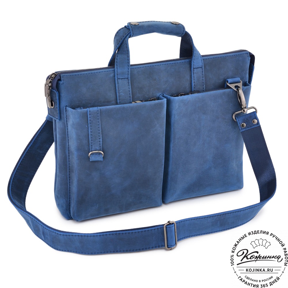  Кожаная деловая сумка "Стюарт" (синий крейзи)