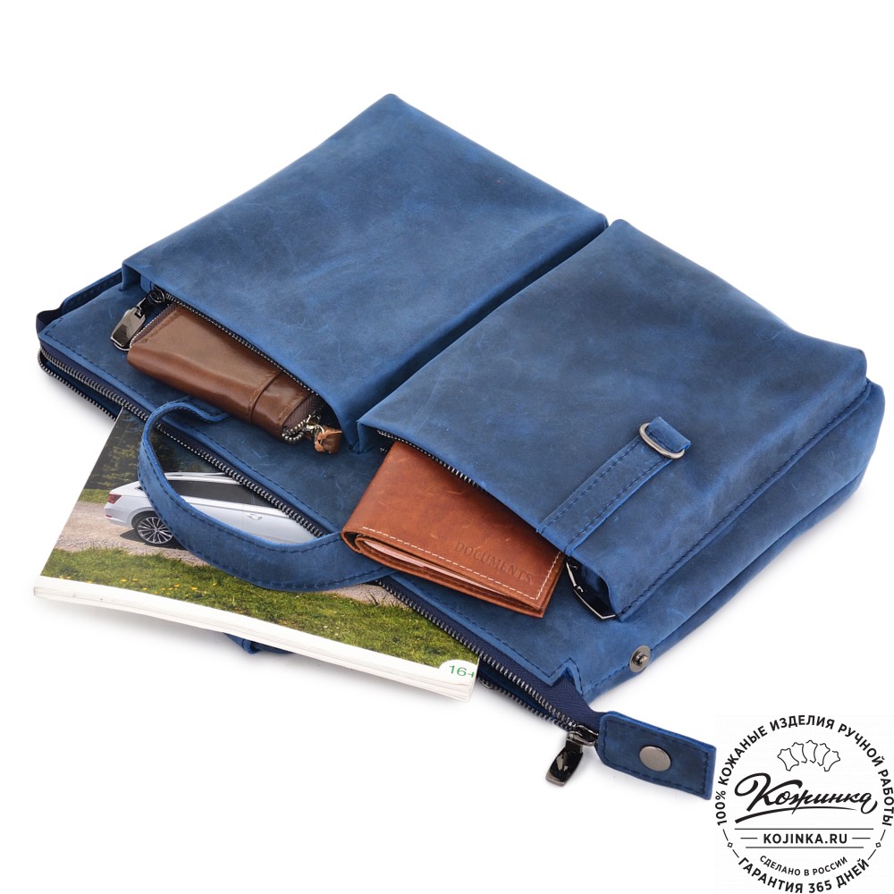  Кожаная деловая сумка "Стюарт" (синий крейзи)