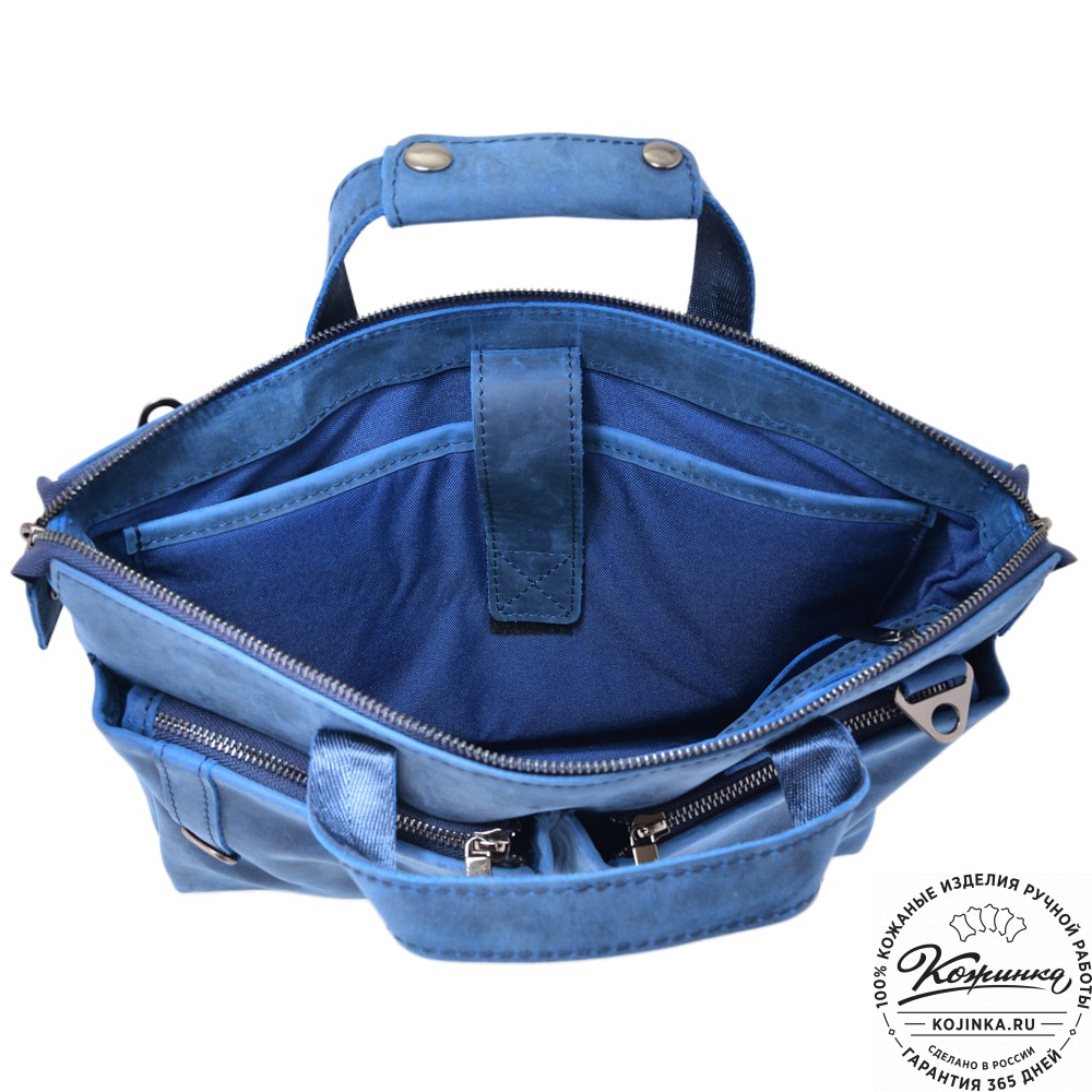  Кожаная деловая сумка "Стюарт" (синий крейзи)