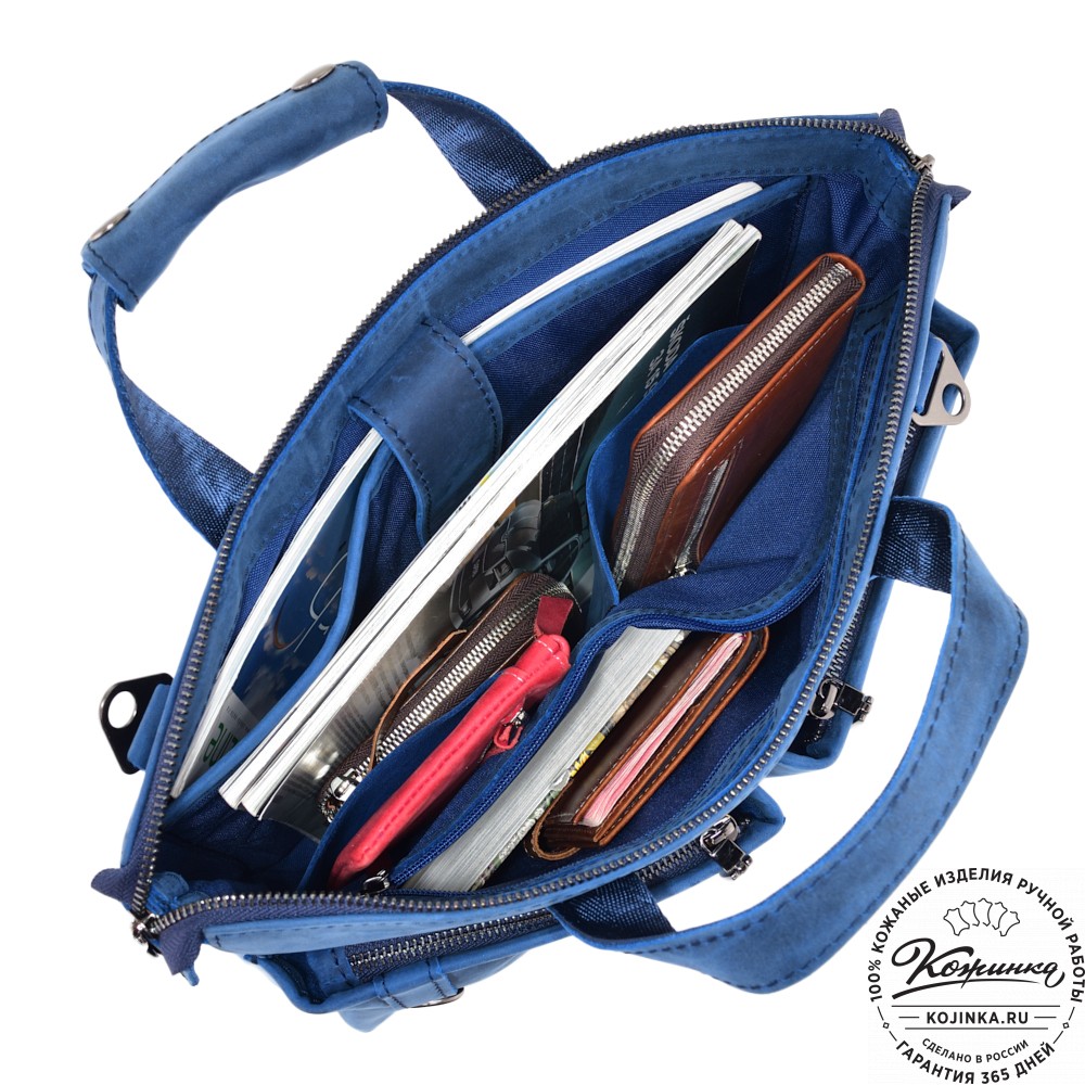  Кожаная деловая сумка "Стюарт" (синий крейзи)