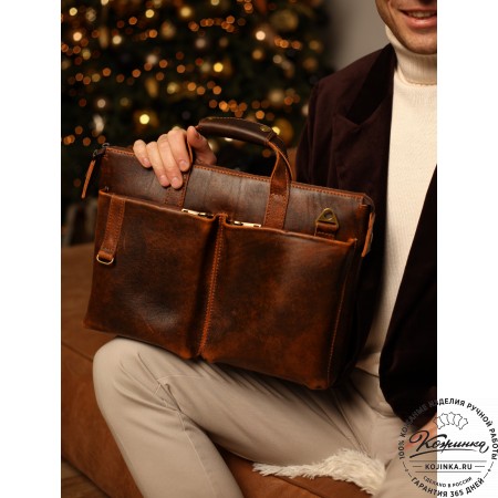 Кожаная деловая сумка "Стюарт" (коричневый эксклюзив)