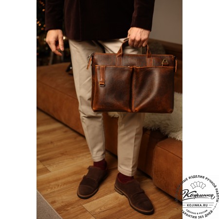 Кожаная деловая сумка "Стюарт" (коричневый эксклюзив)