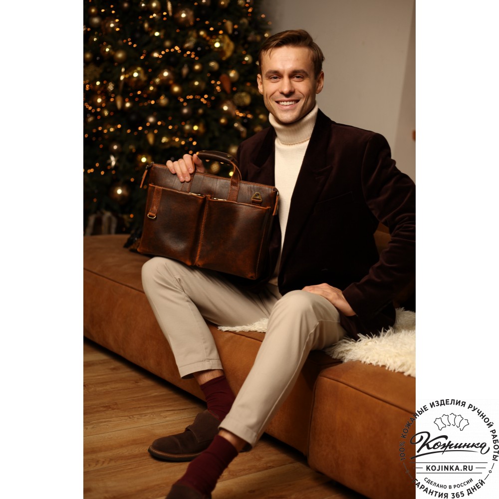 Кожаная деловая сумка "Стюарт" (коричневый эксклюзив)