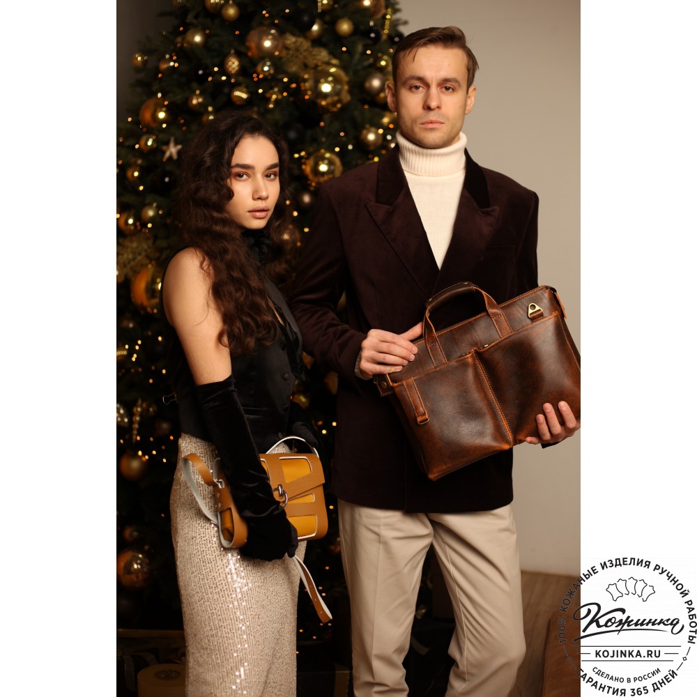 Кожаная деловая сумка "Стюарт" (коричневый эксклюзив)