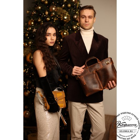 Кожаная деловая сумка "Стюарт" (коричневый эксклюзив)