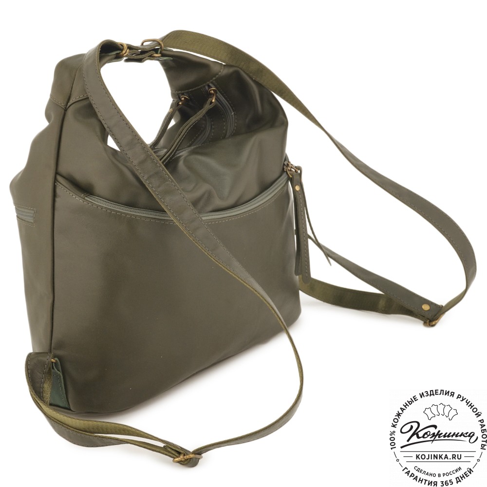 Женская кожаная сумка-трансформер "Ливадия" (хаки гладкая кожа) 