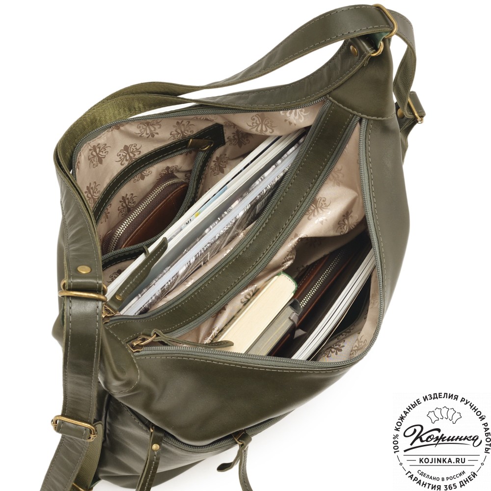 Женская кожаная сумка-трансформер "Ливадия" (хаки гладкая кожа) 