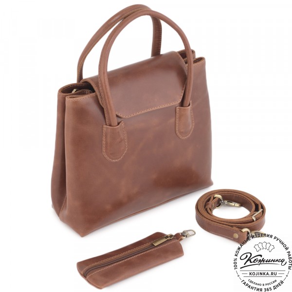 Женская кожаная сумка "Ванесса" (коньяк глянец). фото 1