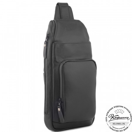 Кожаная сумка на грудь "Вульф" (черная) 