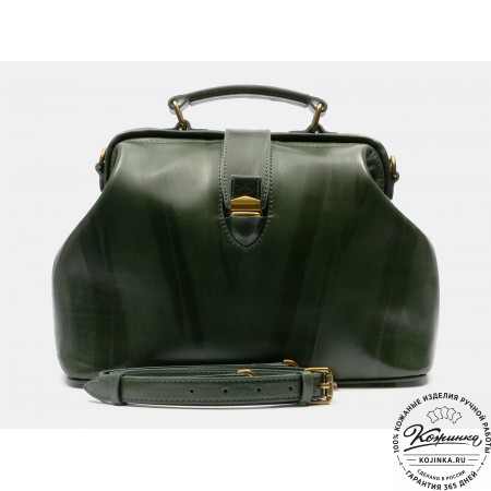 Женская кожаная сумка-саквояж "Симона XL" (зелёная)