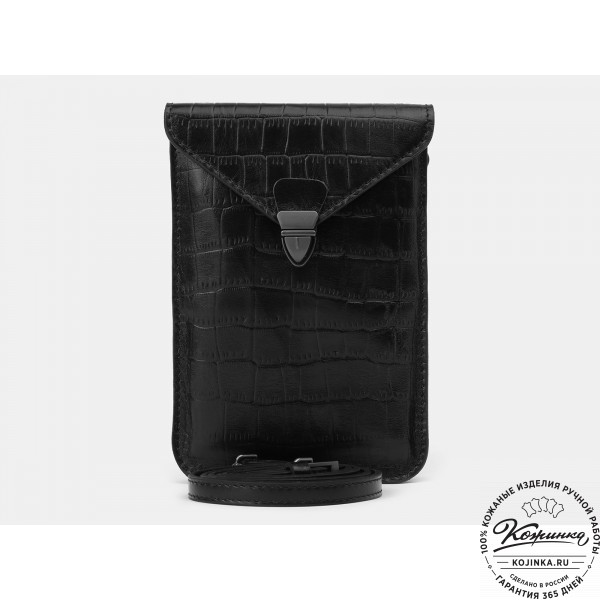 Кожаный клатч "Филадельфия макси" (чёрный кроко). фото 1