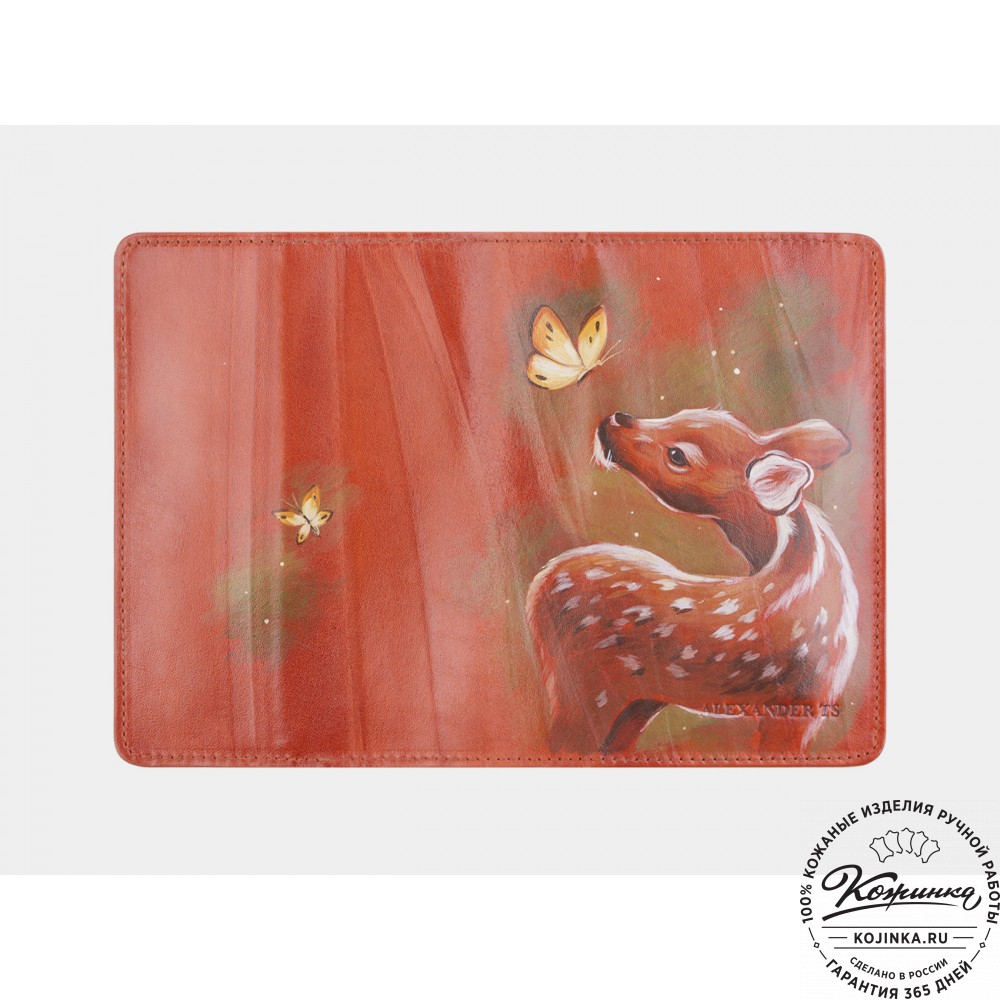 Кожаная обложка на паспорт "Бэмби" (рыжая)