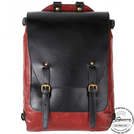 Кожаный рюкзак "Рафаэль" (красный с чёрным)