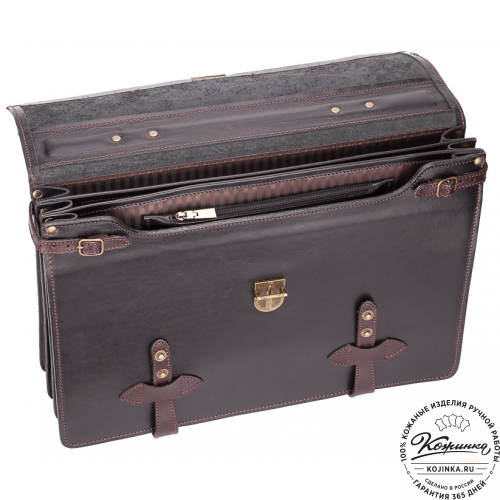 Мужской кожаный портфель "Литтлетон" (чёрный с коричневым)