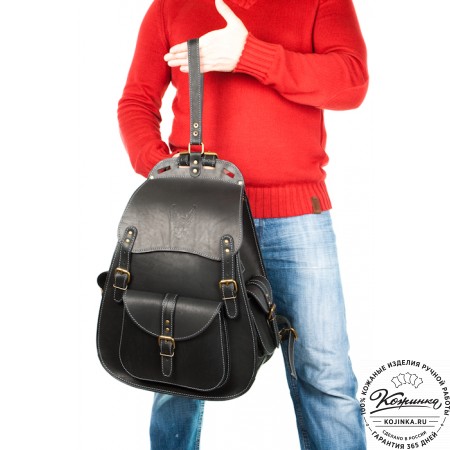 Мужской кожаный рюкзак "Байкер" (чёрный)