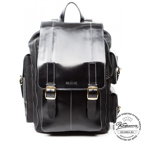 Мужской кожаный рюкзак "Следопыт" (чёрный)