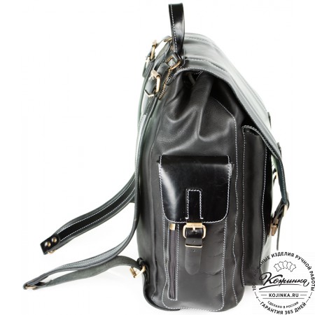 Мужской кожаный рюкзак "Следопыт" (чёрный)