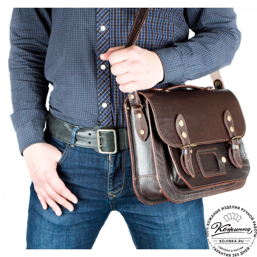 Кожаный портфель "Сатчел"  (тёмно-коричневый)