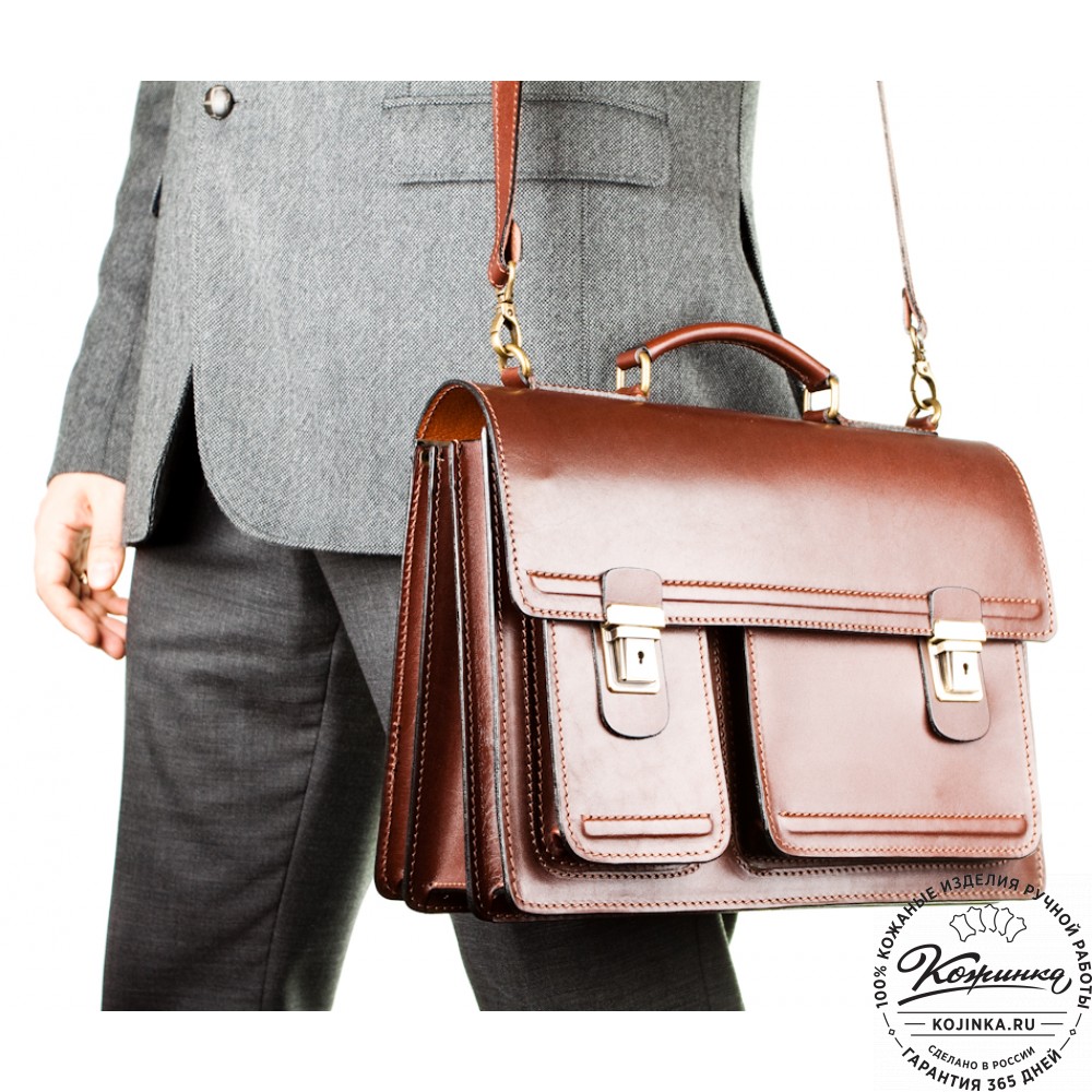 Мужской кожаный портфель "Оптима II" (коричневый)